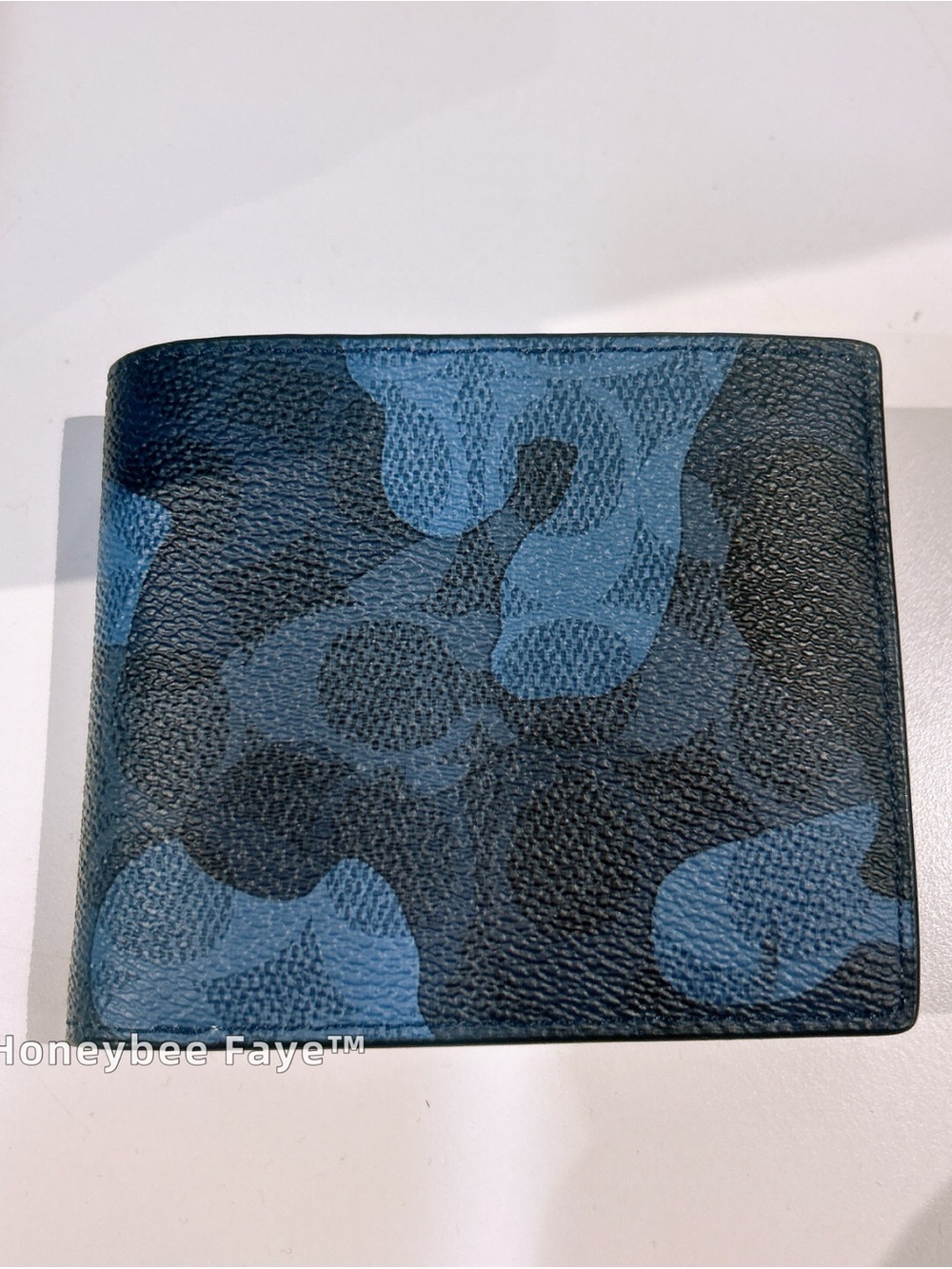 Coach Men's 3-in1 camo Blue and Black Camouflage Leather Bi-Fold Wallet